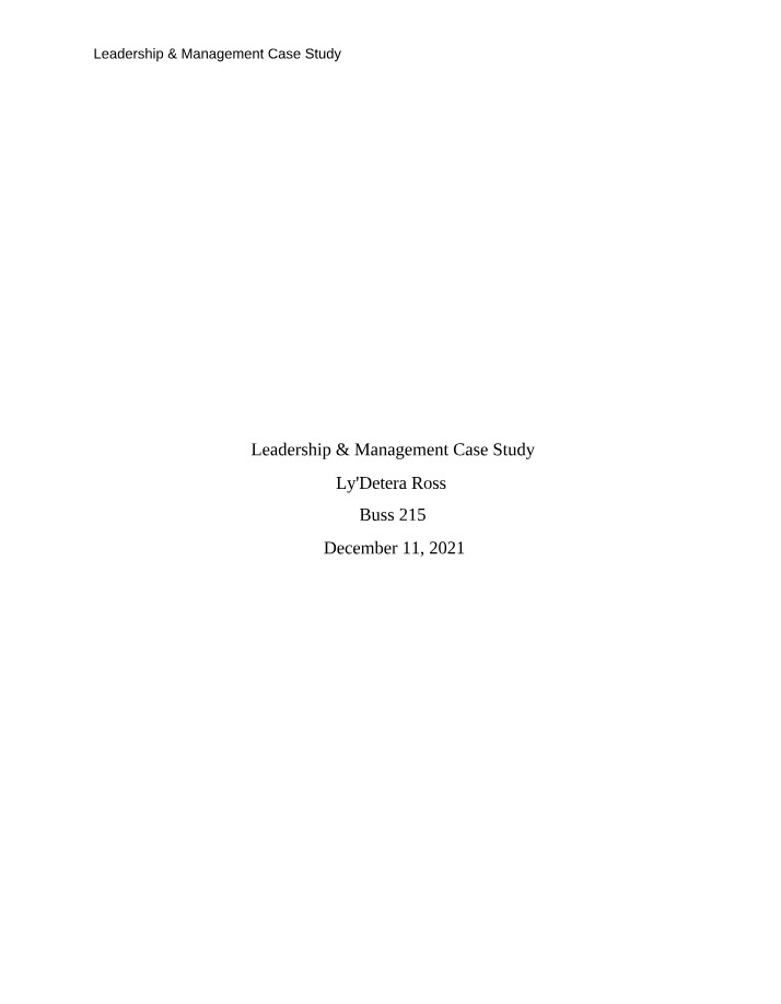 Case Study on Leadership and Management