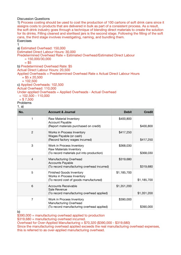 Soft Drink Production Process Costing - Techniques, Costs, Exercises, and Problems