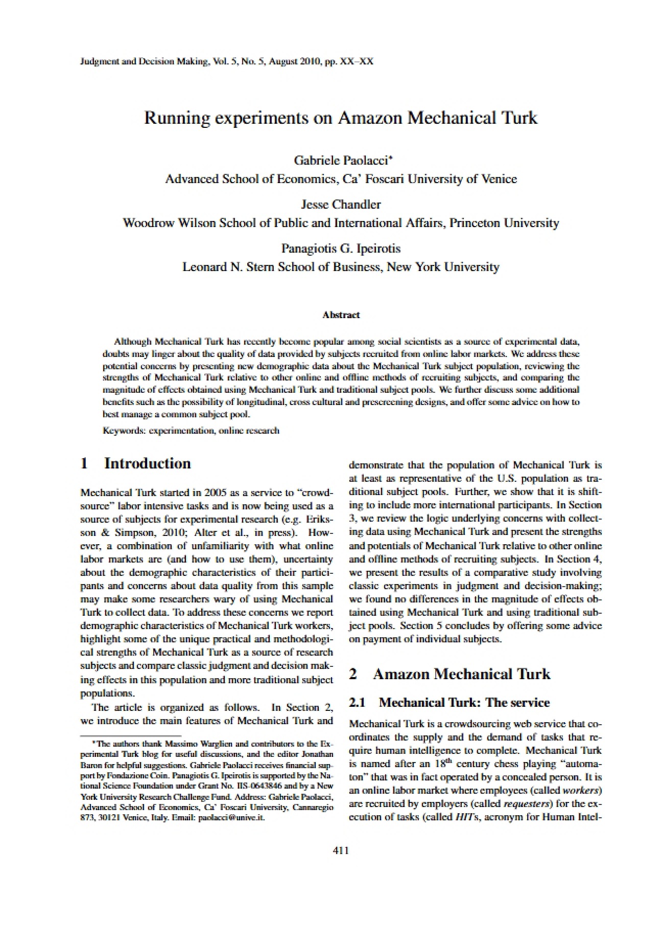 Amazon Mechanical Turk Experiments