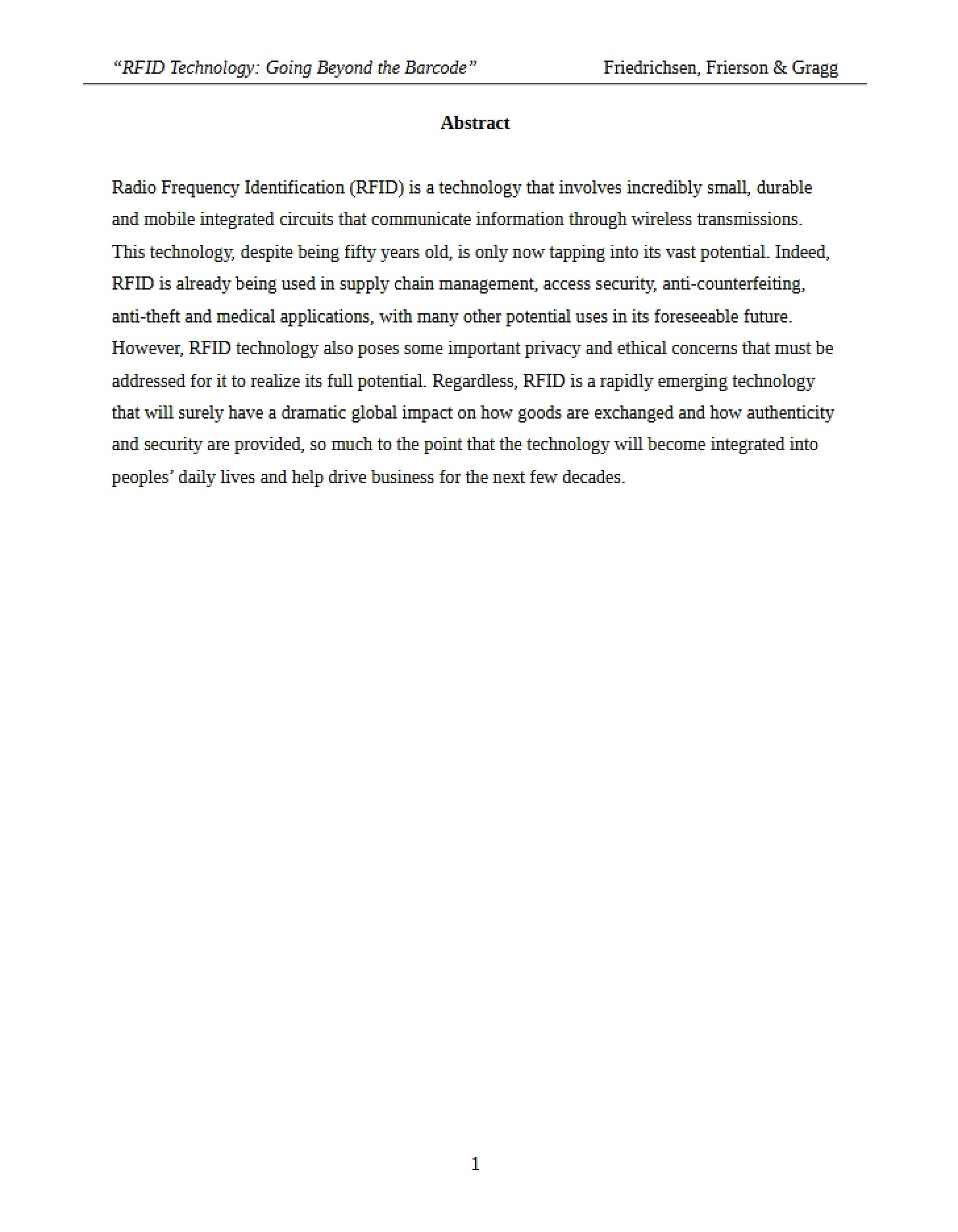 Going Beyond the Barcode RFID Technology