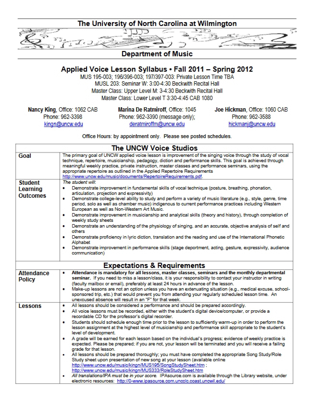 Syllabus for Applied Voice Lessons