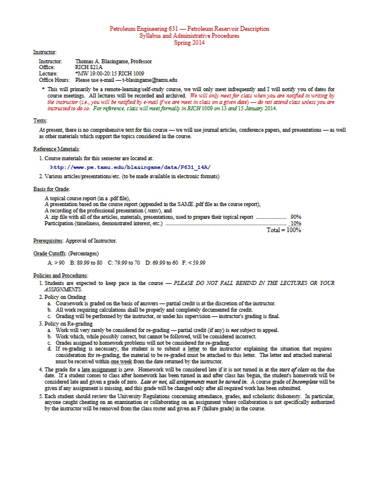 Syllabus for Section 631 (2014, Version A)