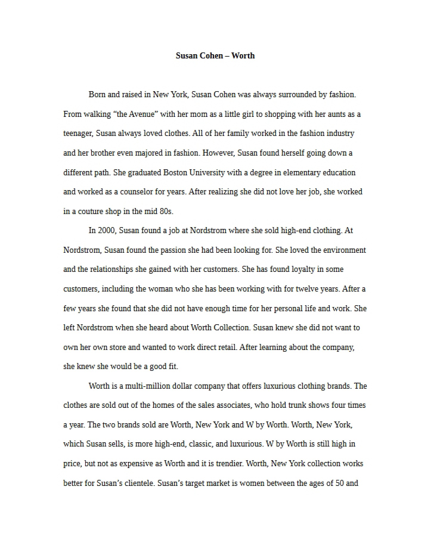 Susan Cohen Worth Paper