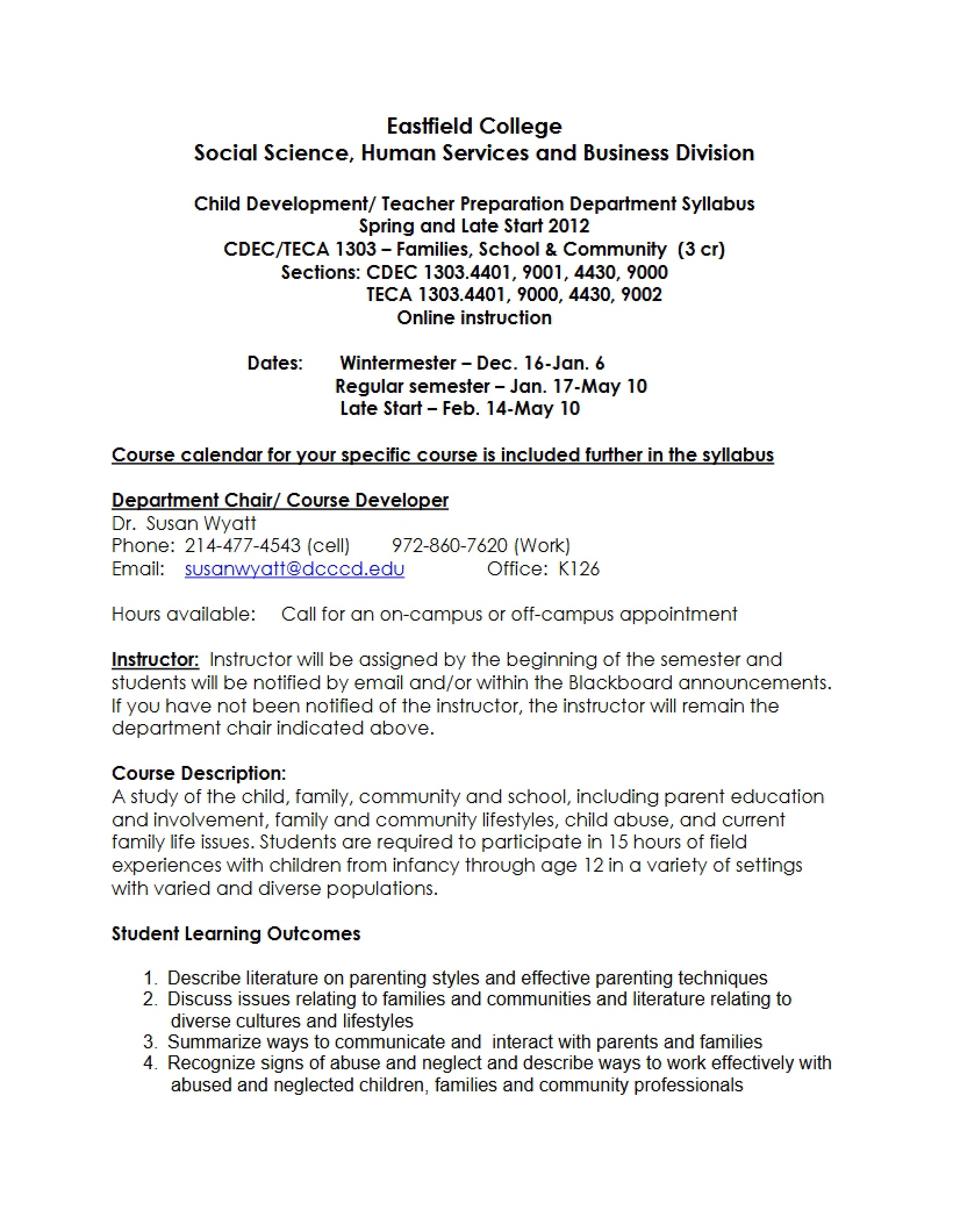 Families, School, and Community Syllabus - TECA 1303
