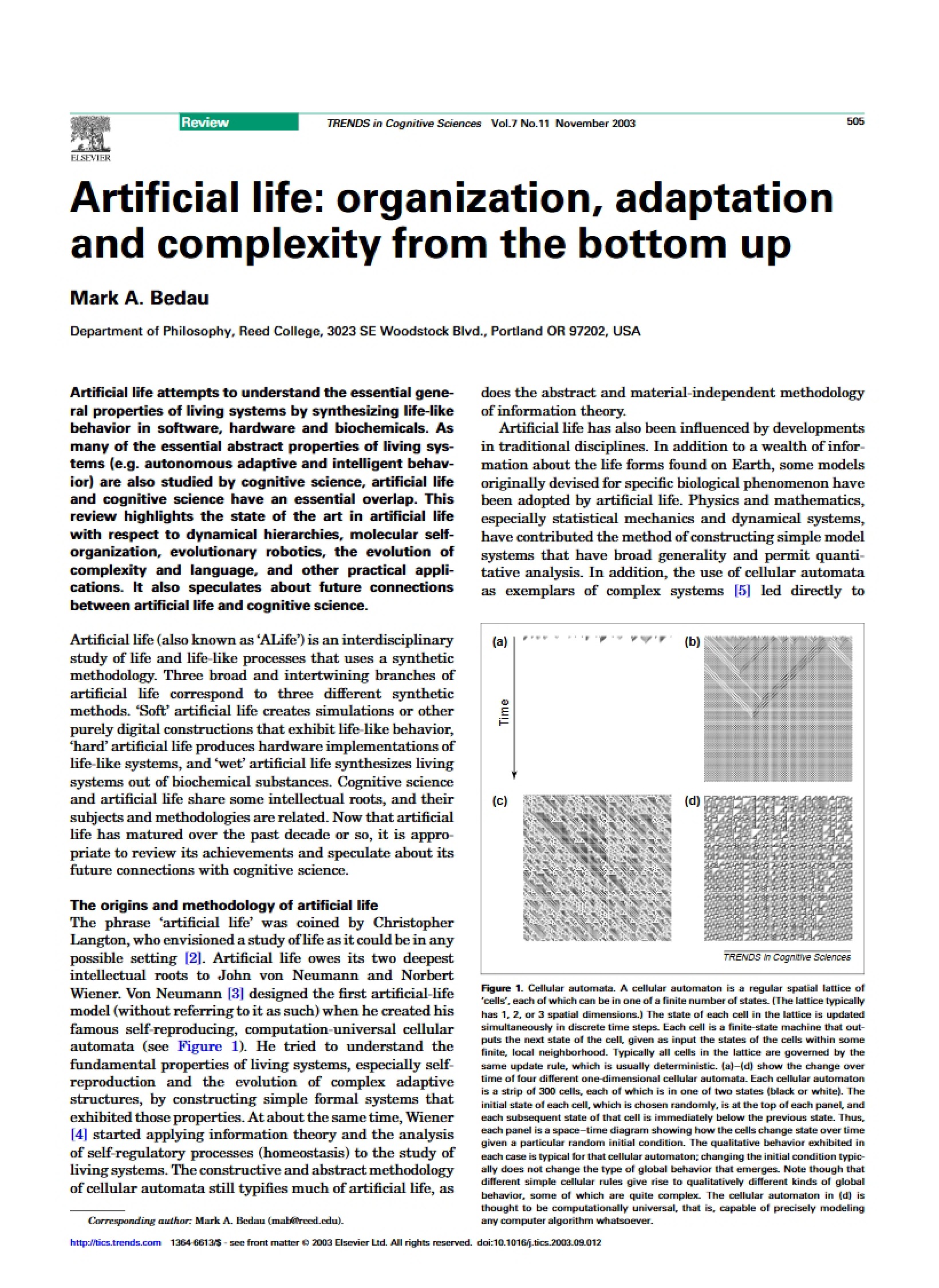 Bottom-Up Complexity Artificial Life