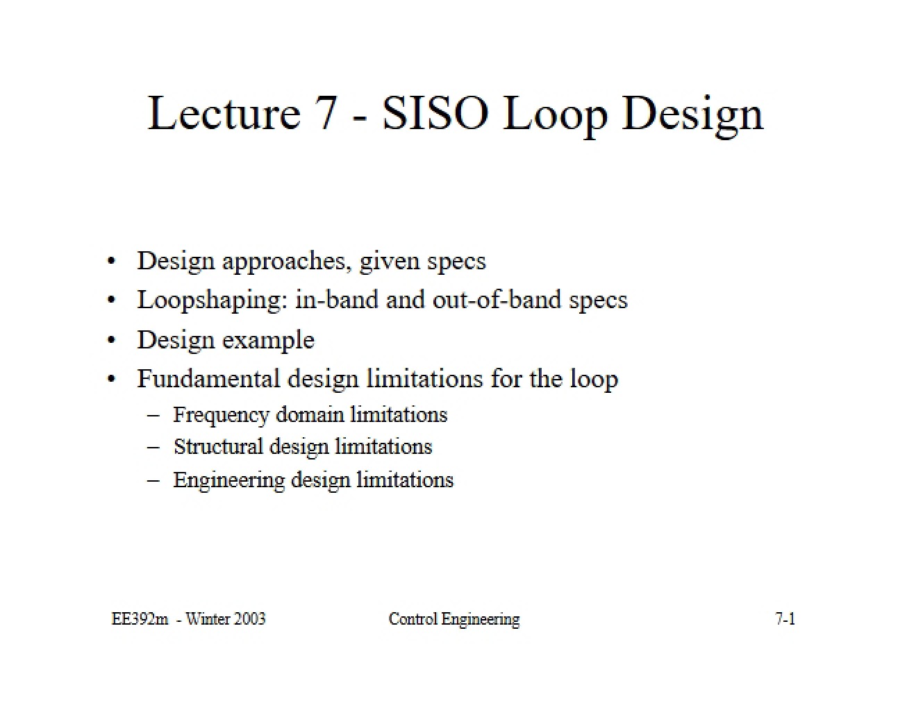 Designing SISO Loops