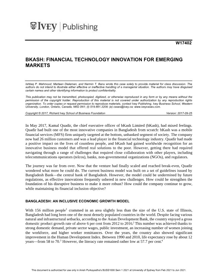 bKash - Financial Technology Innovation for Emerging Markets