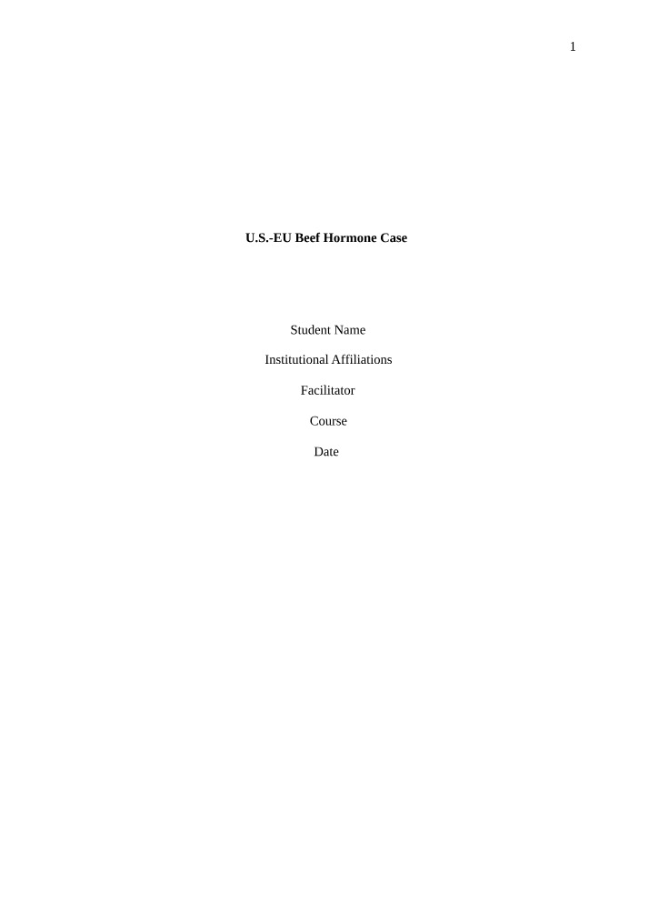 The U.S.-EU Beef Hormone Case Study