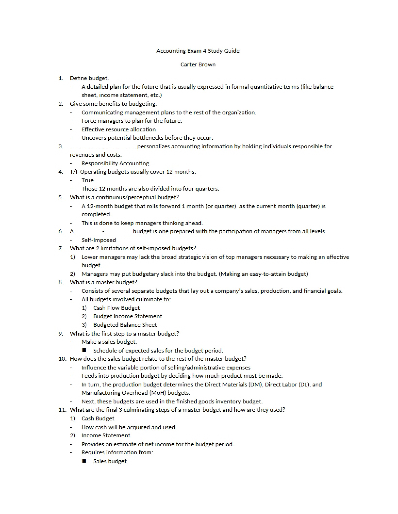 Guide for Exam Four Accounting