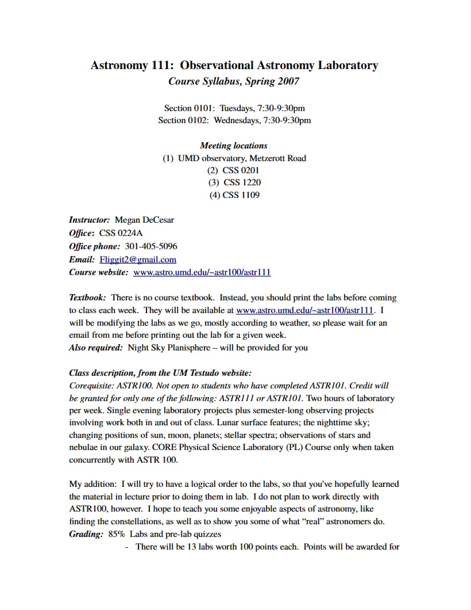Observational Astronomy Syllabus