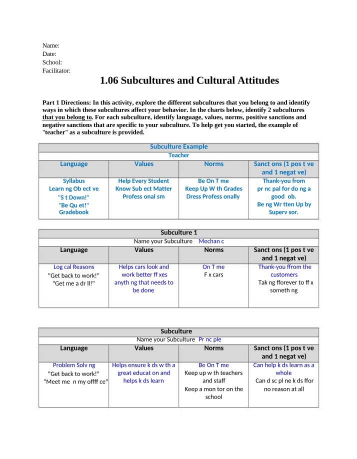 Cultural Attitudes and Subcultures