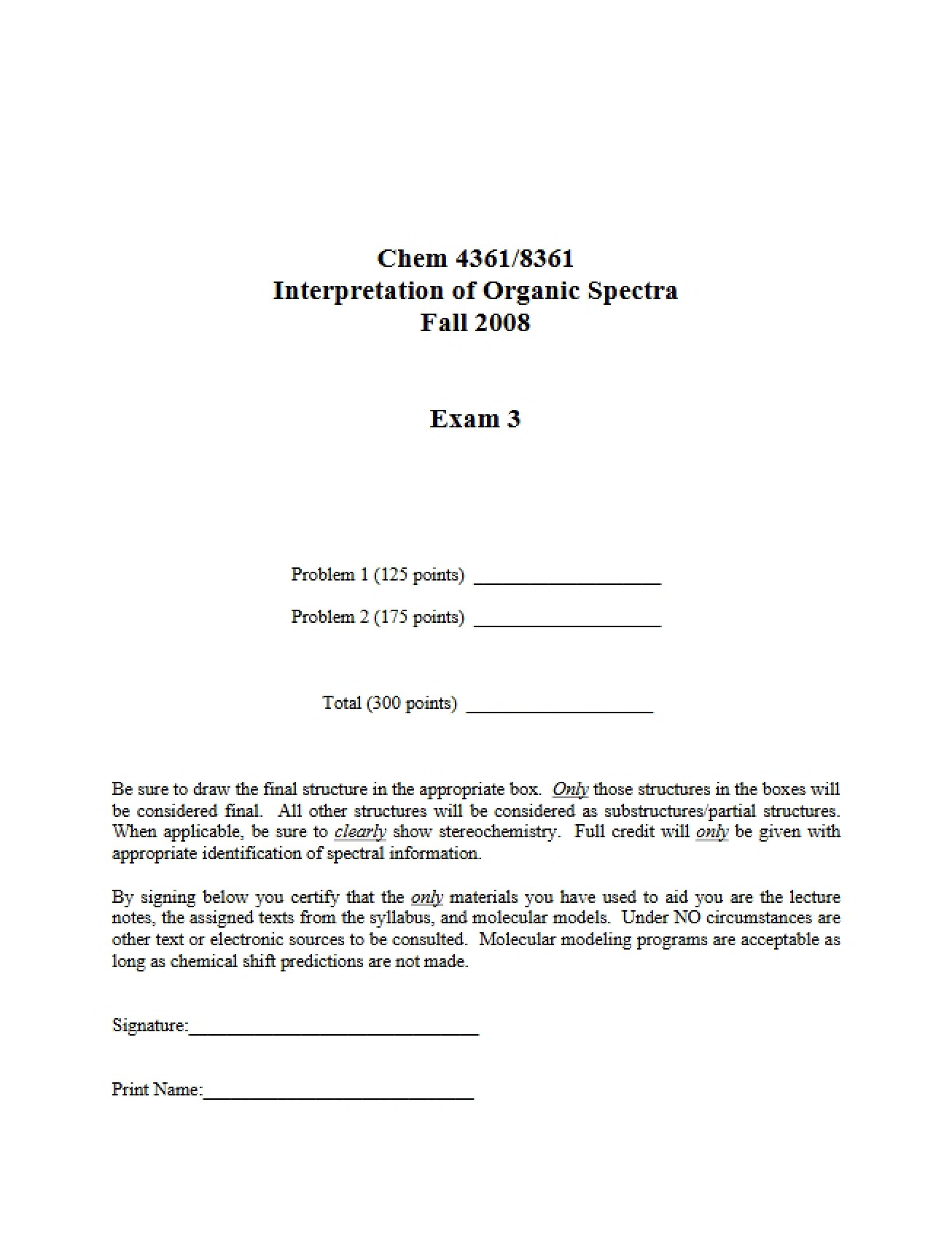 Organic Spectra Interpretation Exam