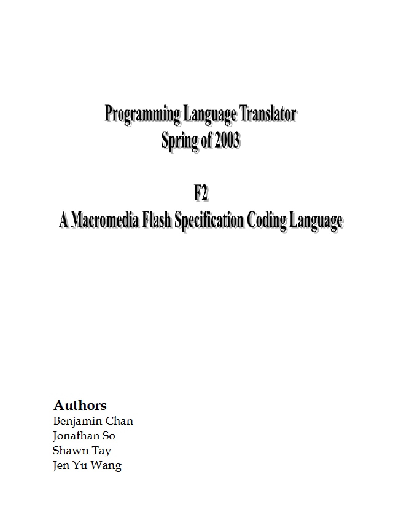 Coding Language Specification for Macromedia Flash