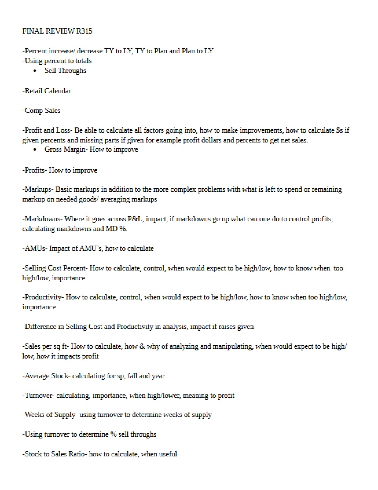 Final Review for Retail Design R315