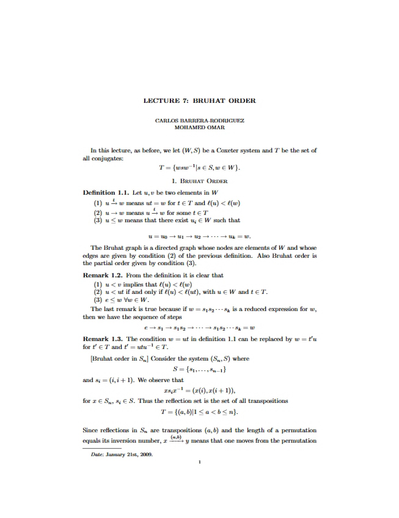Lecture 7 Bruhat Order