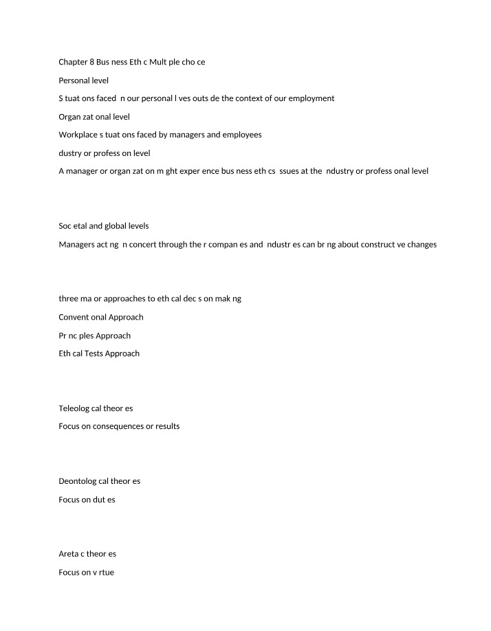 Chapter 8 - Business Ethics Multiple Choice