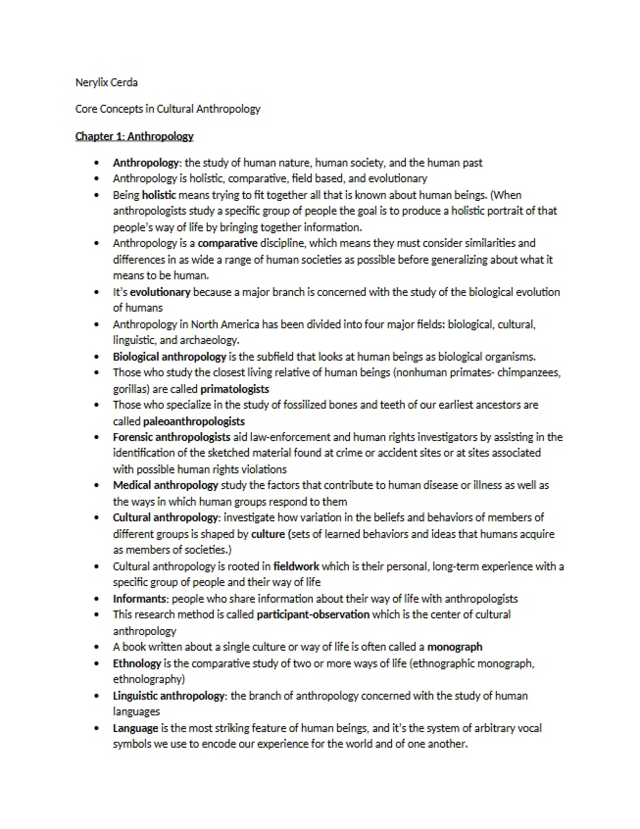 Chapter 1 Anthropology - Intro To Cultural Anthropology