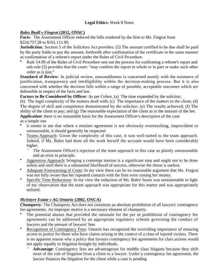 Week 8 Notes - Legal Ethics