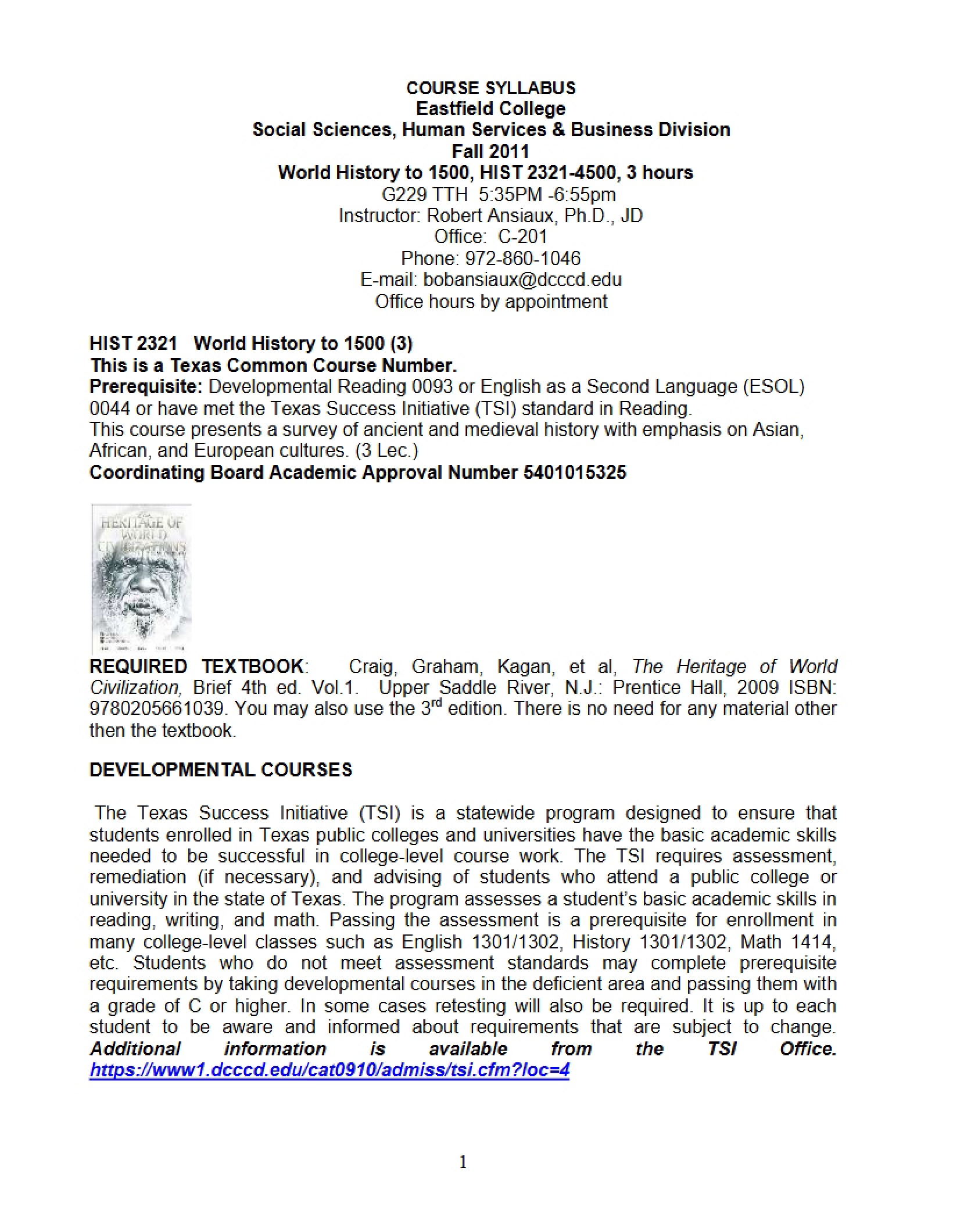 Syllabus for World Civilizations I - 8 Pages