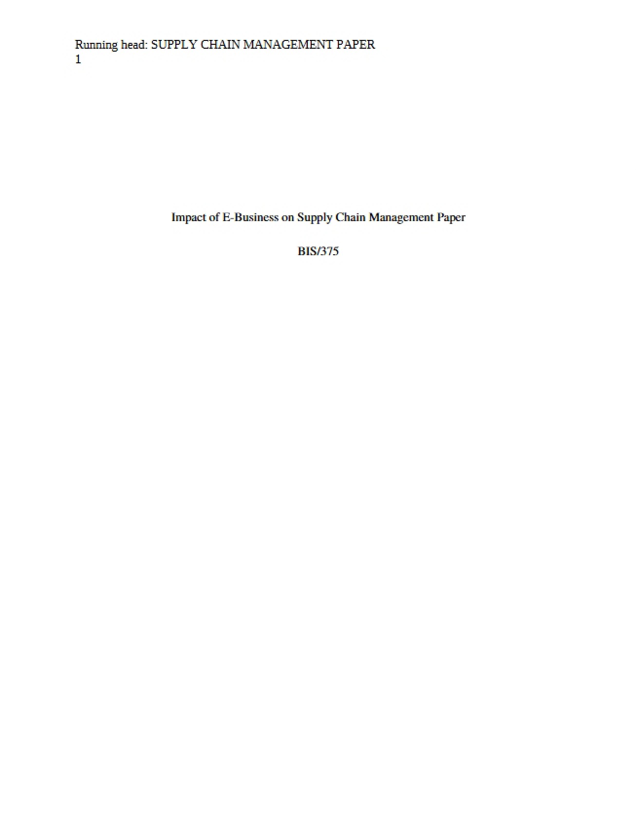 E-Business Impact on Supply Chain Management Paper