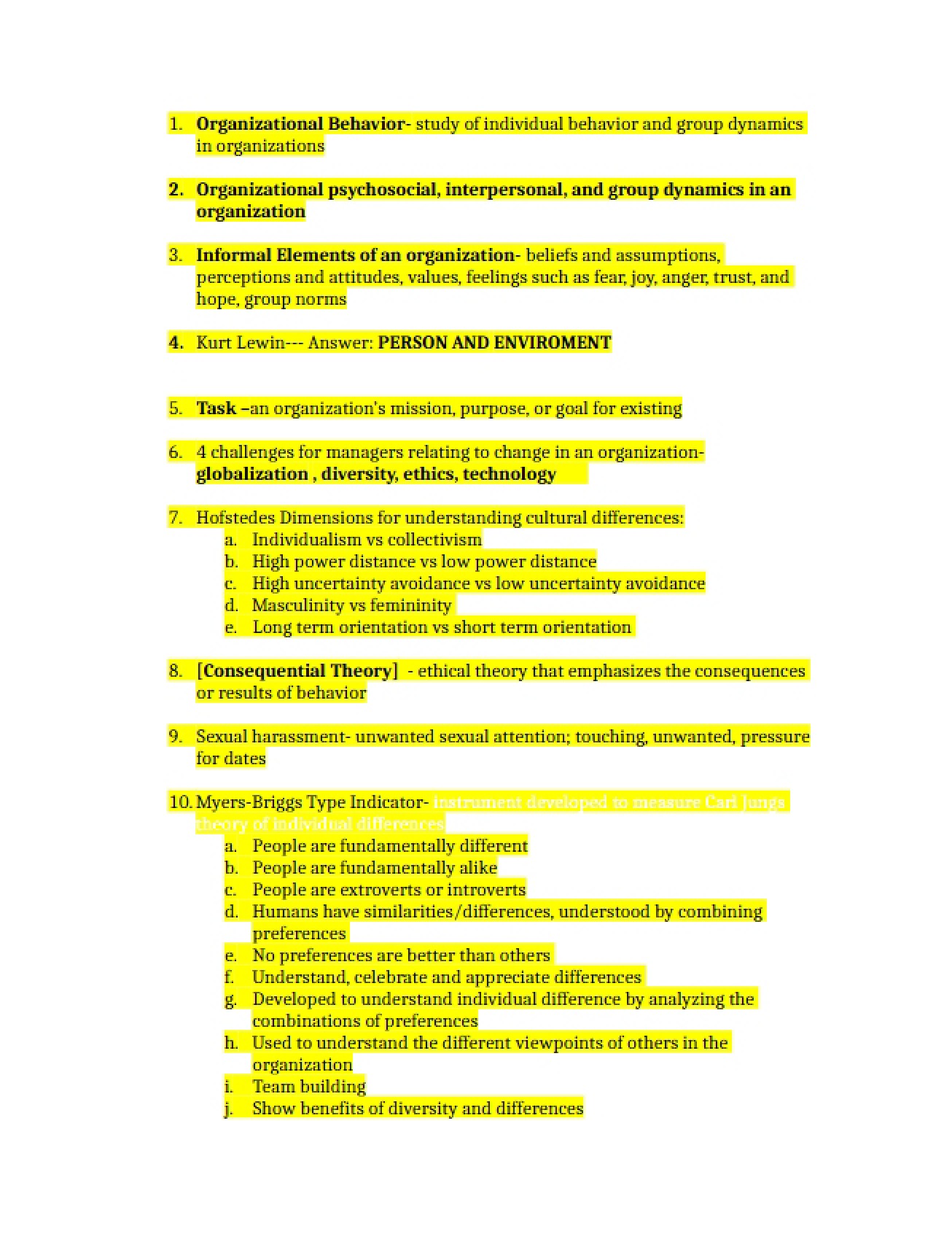 Management Exam One