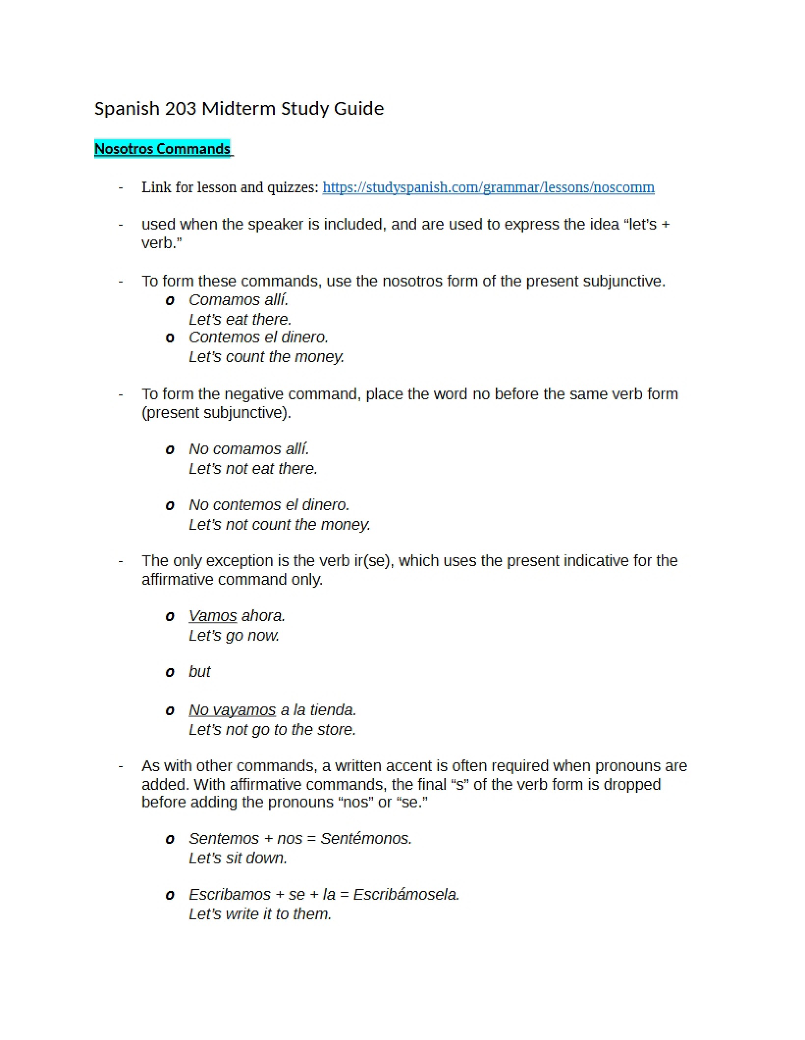 Midterm Review for SPAN 203