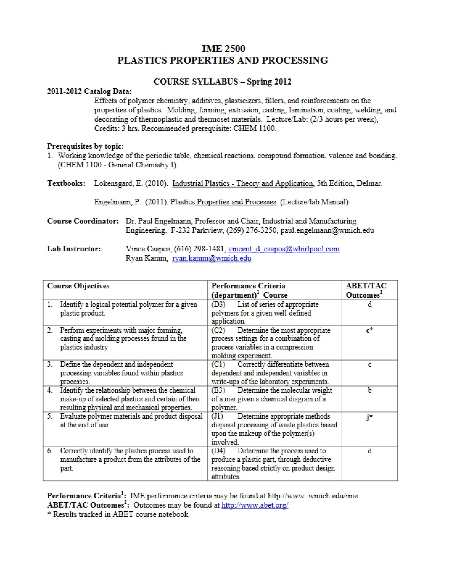 Class Syllabus