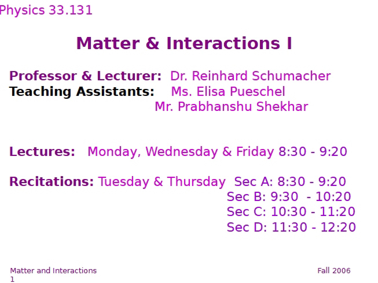 Lecture 01 Matter and Interaction