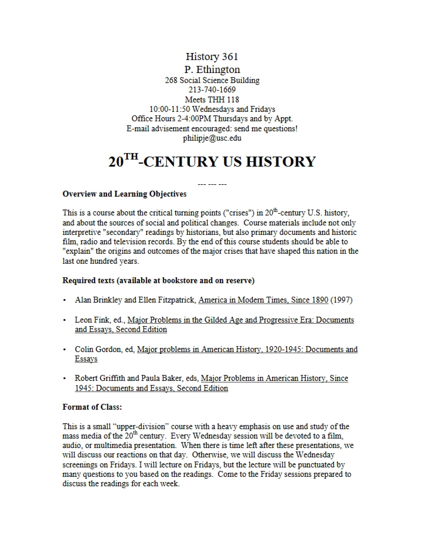 2001 Syllabus for H361
