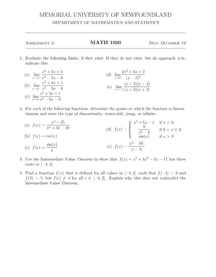 Calculus I Assignment 3