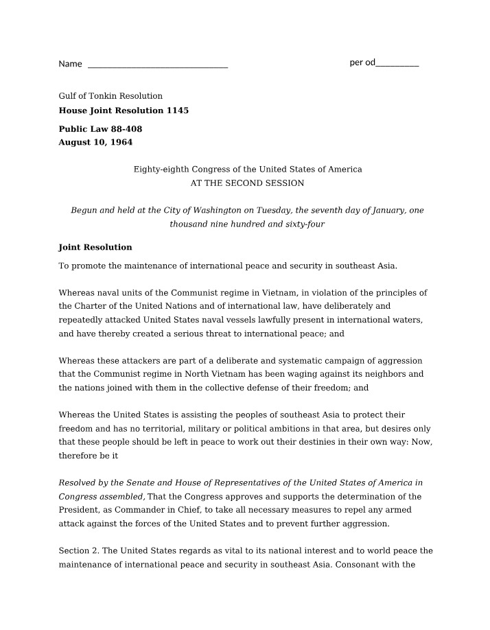 Resolution on the Gulf of Tonkin