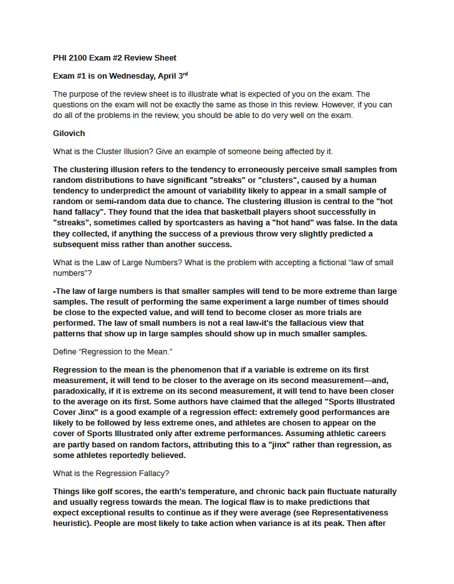 Review Sheet Exam 2