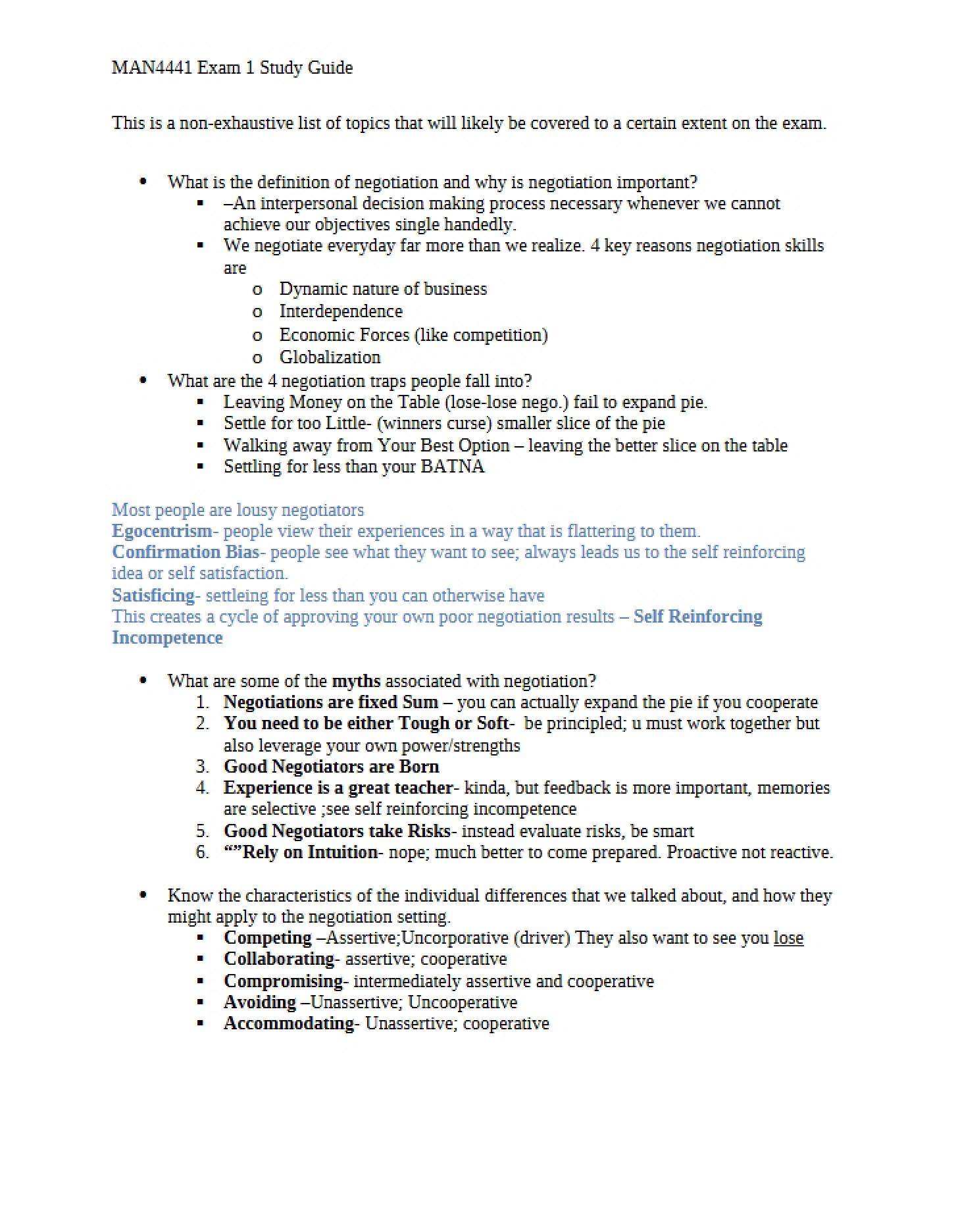 Exam One Guide