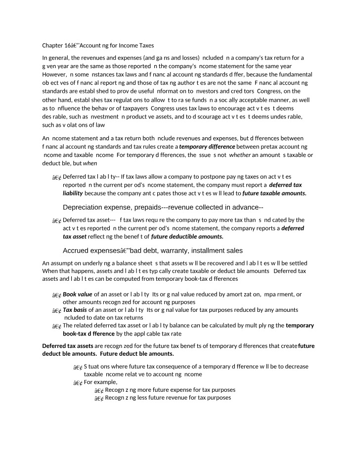 Income Tax Accounting - Deferred Tax Assets, Liabilities, and Differences