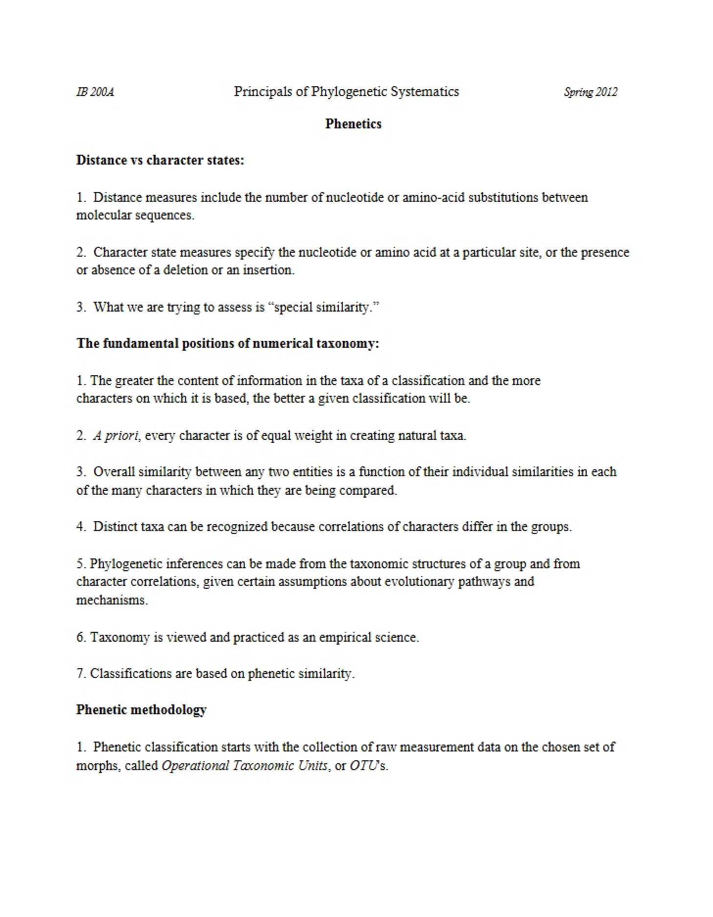 Phenetic Studies