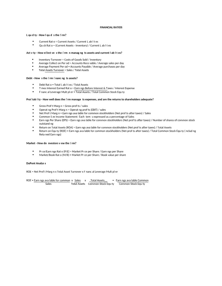 Ratios for Financial Management
