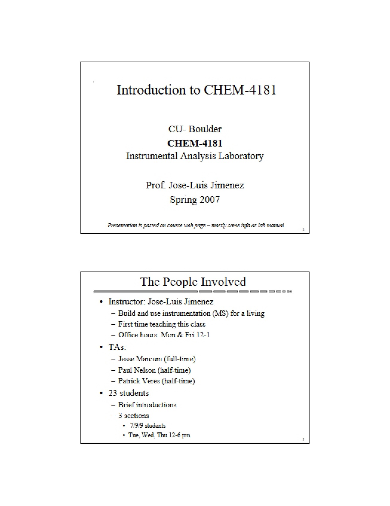 Introduction to Instrumental Analysis Laboratory