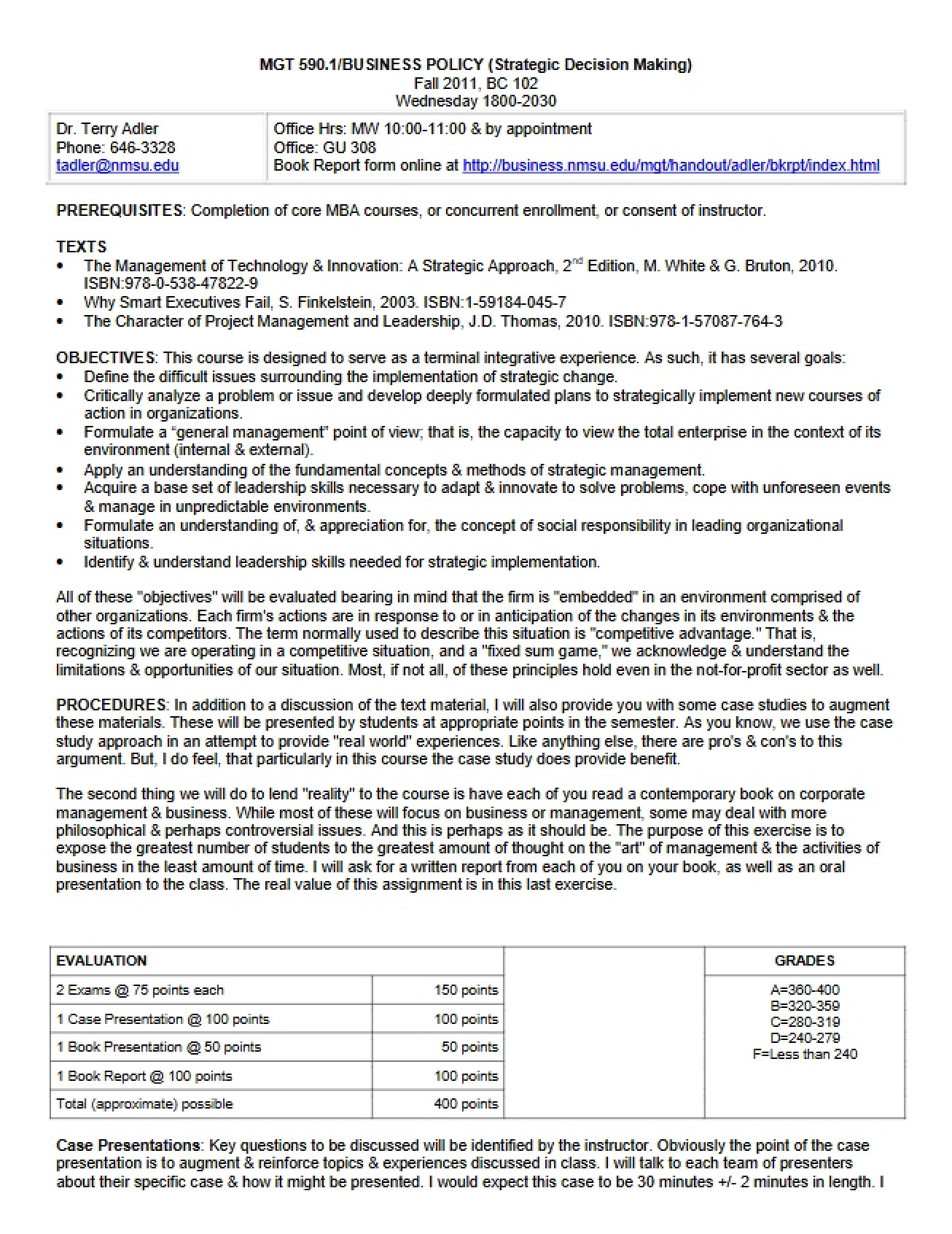 Syllabus for Strategic Decision Making