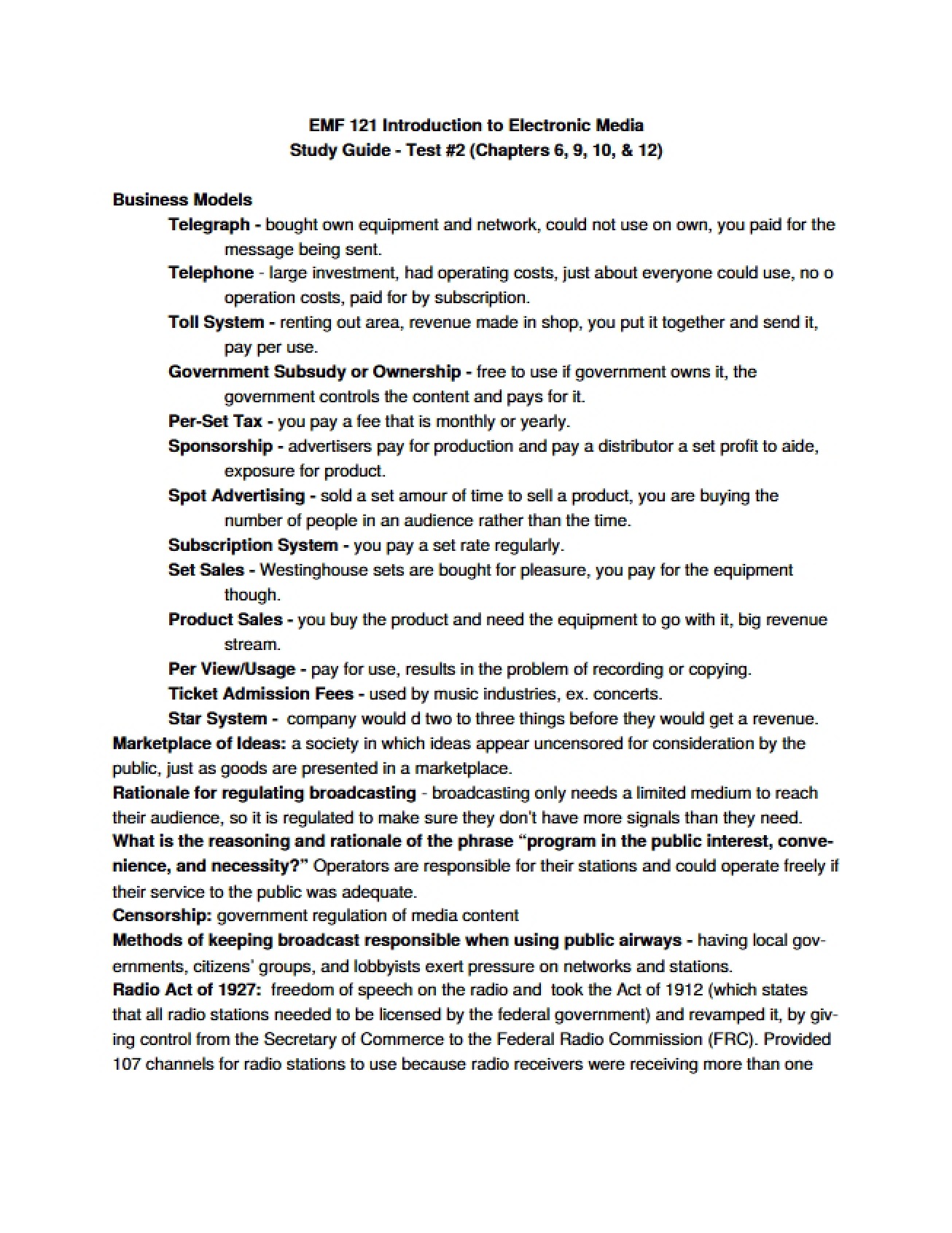Test 2 Study Guide