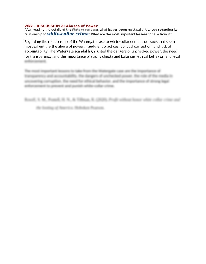 The Watergate Scandal - Abuses of Power and Lessons in White-Collar Crime