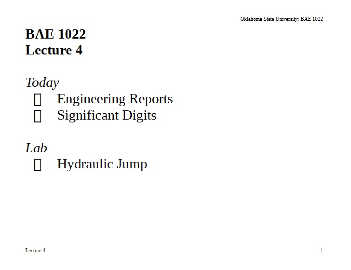 Lecture 4 BAE 1022