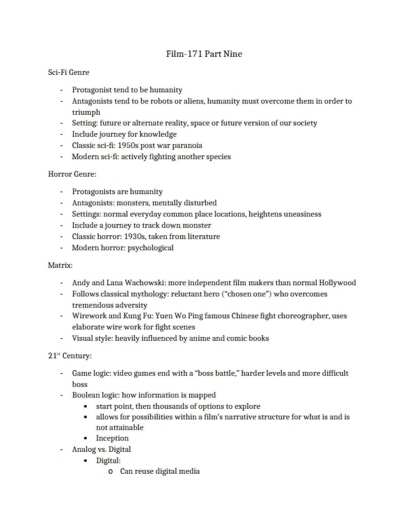 Intro to American Cinema Lecture Notes