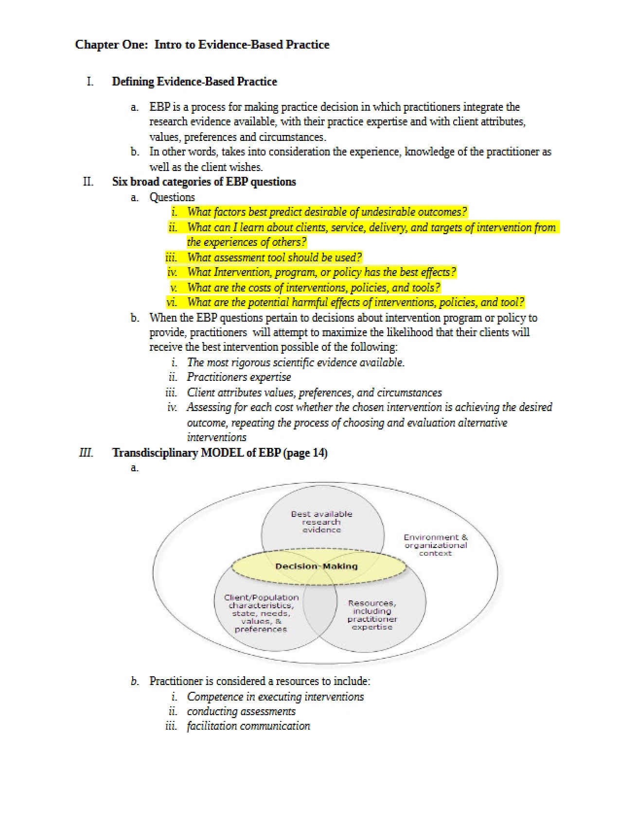 Notes on Practitioner's Guide to Research for Evidence-Based Practice