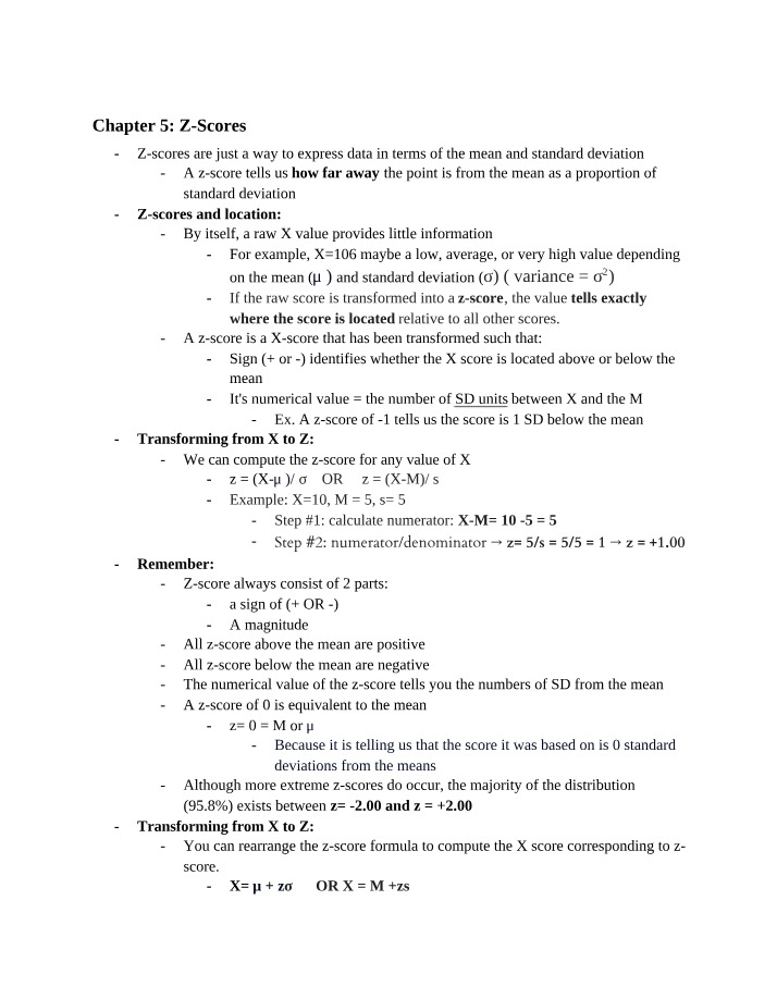 Z-Scores - Chapter 5