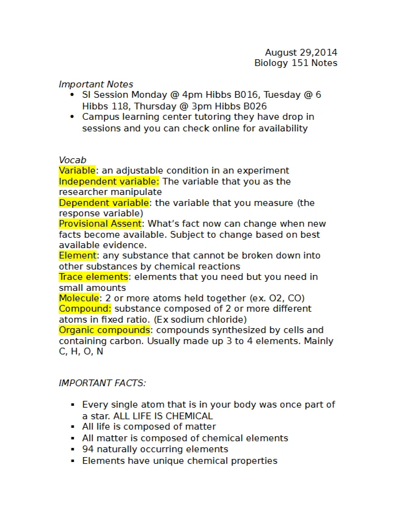 August 29th Biology Notes