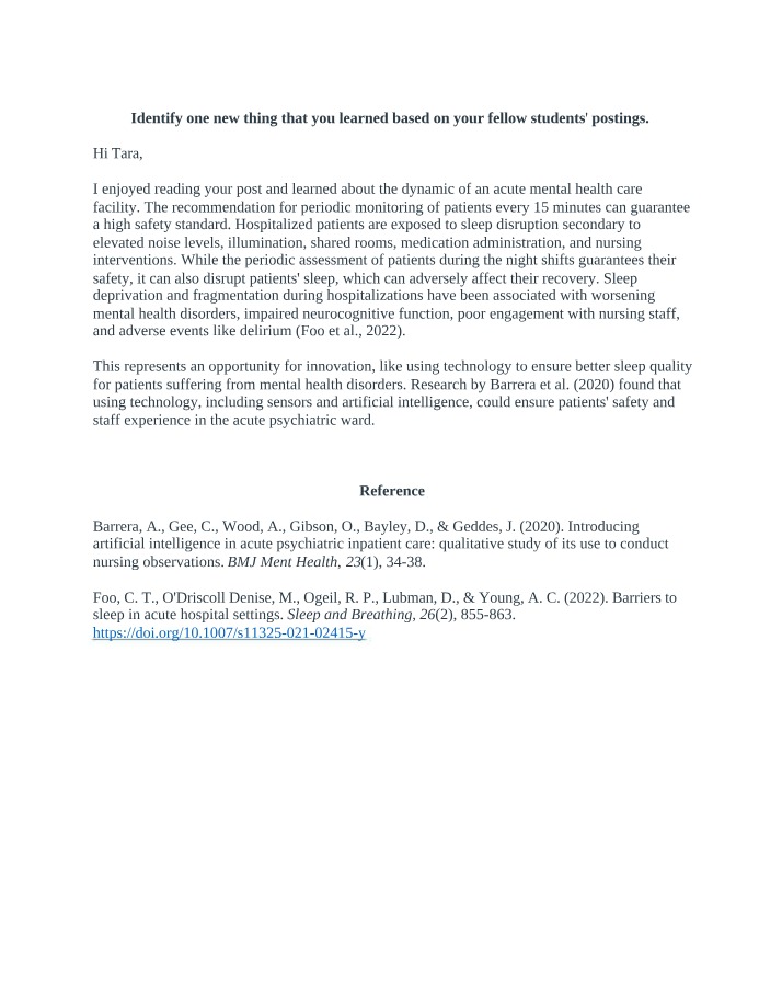 Week 6 - Peer Reply 1