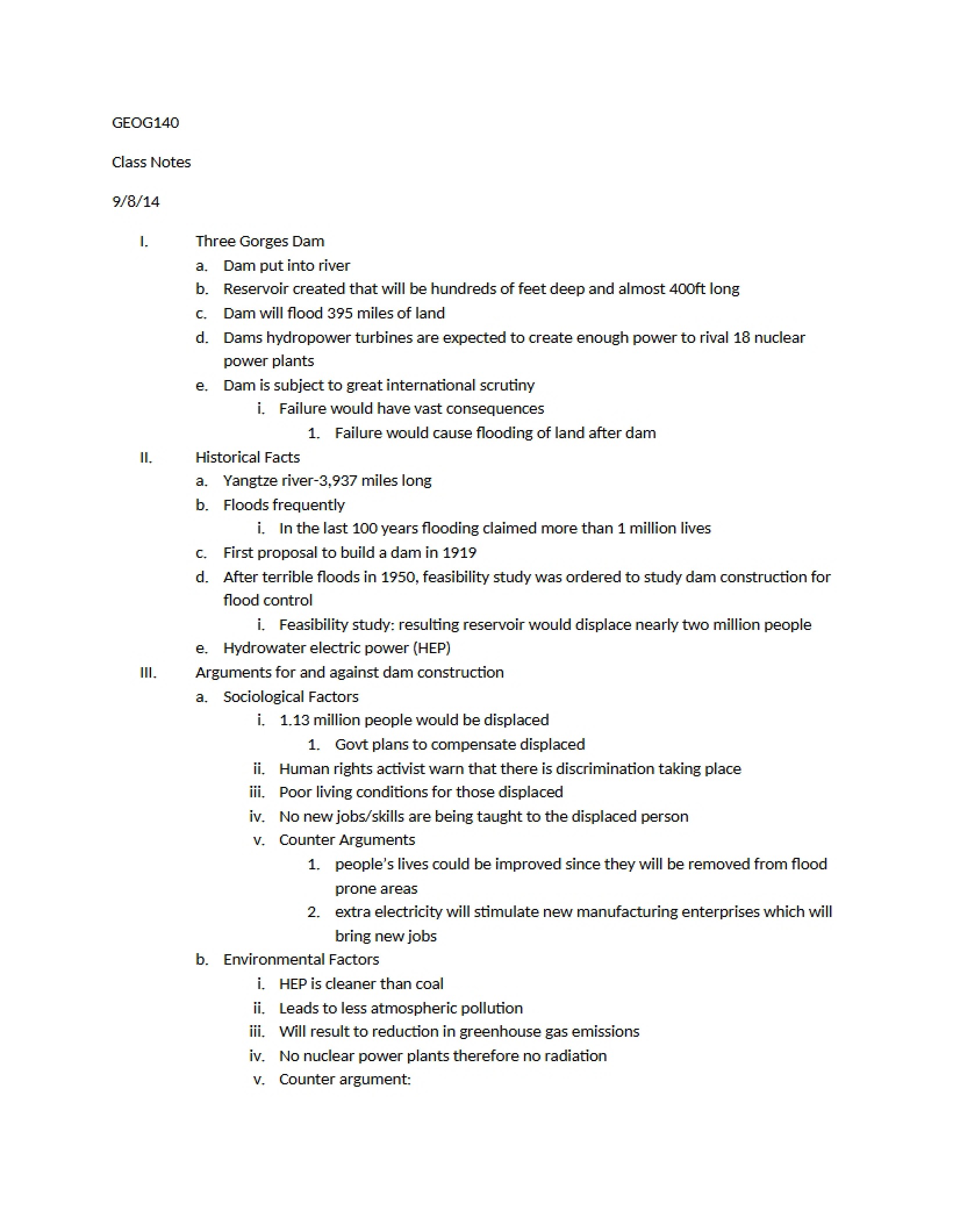Notes from Class