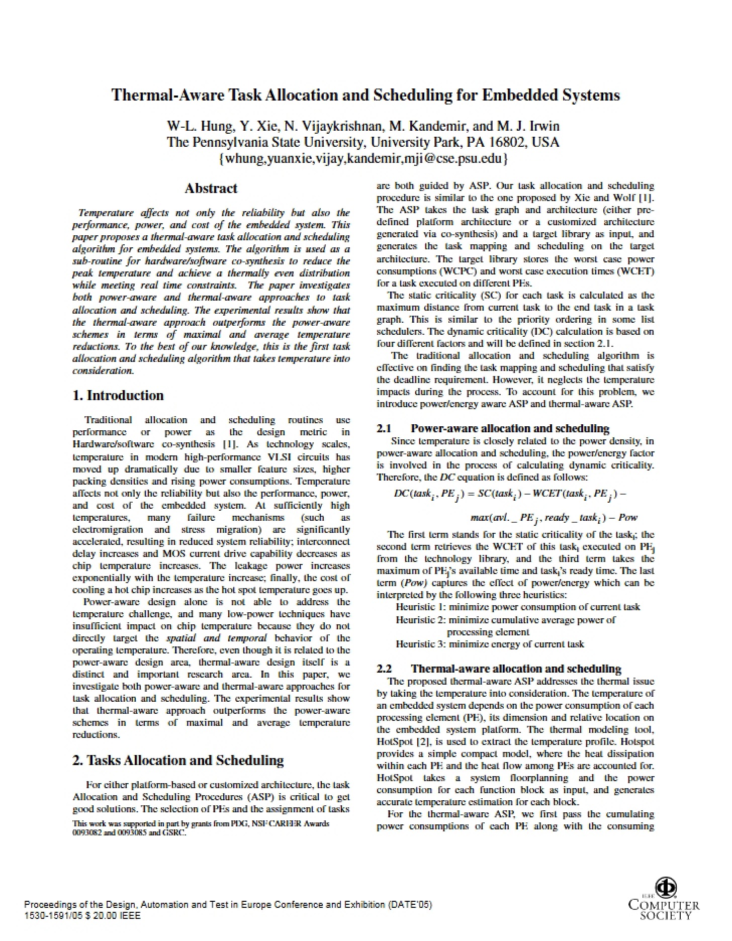 Embedded Systems Scheduling and Allocating Tasks for Thermal Efficiency