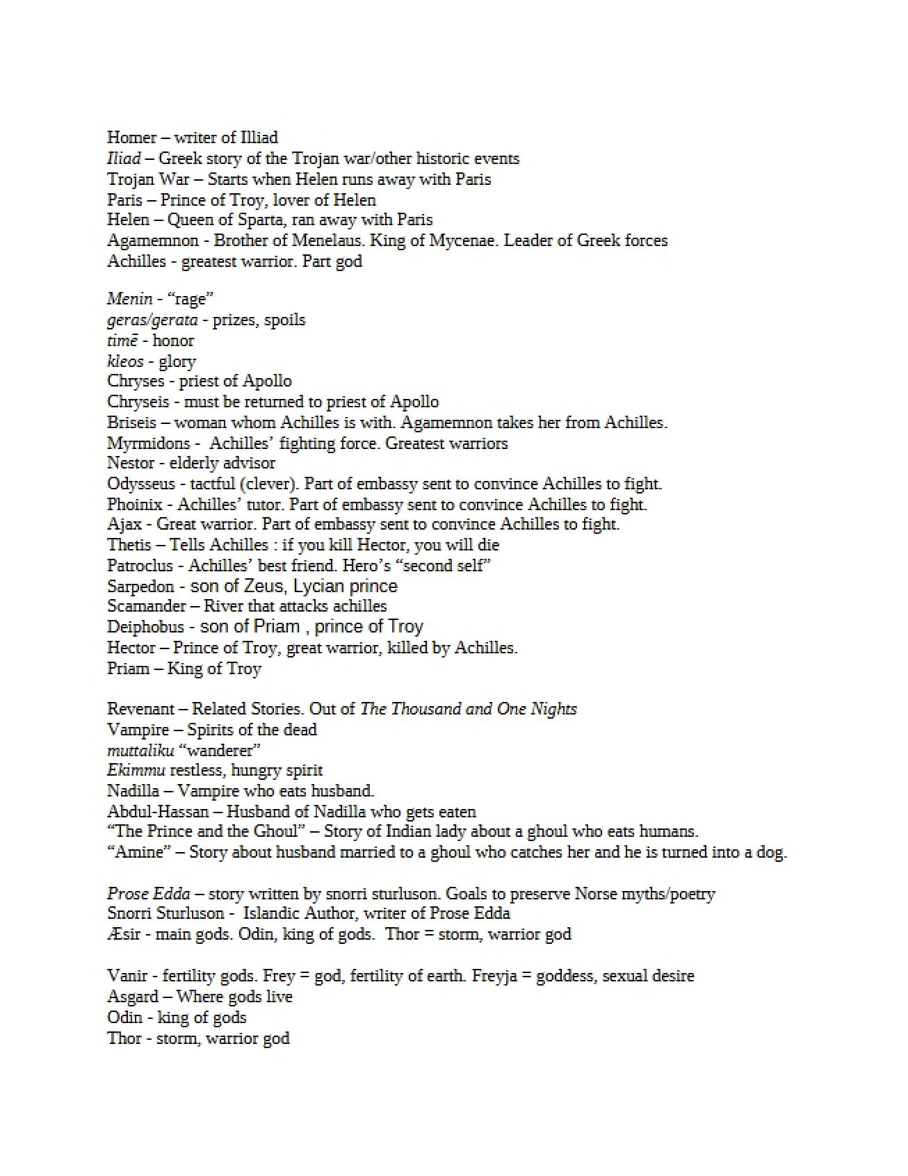Key Points from Mythology Lectures (Set 2)