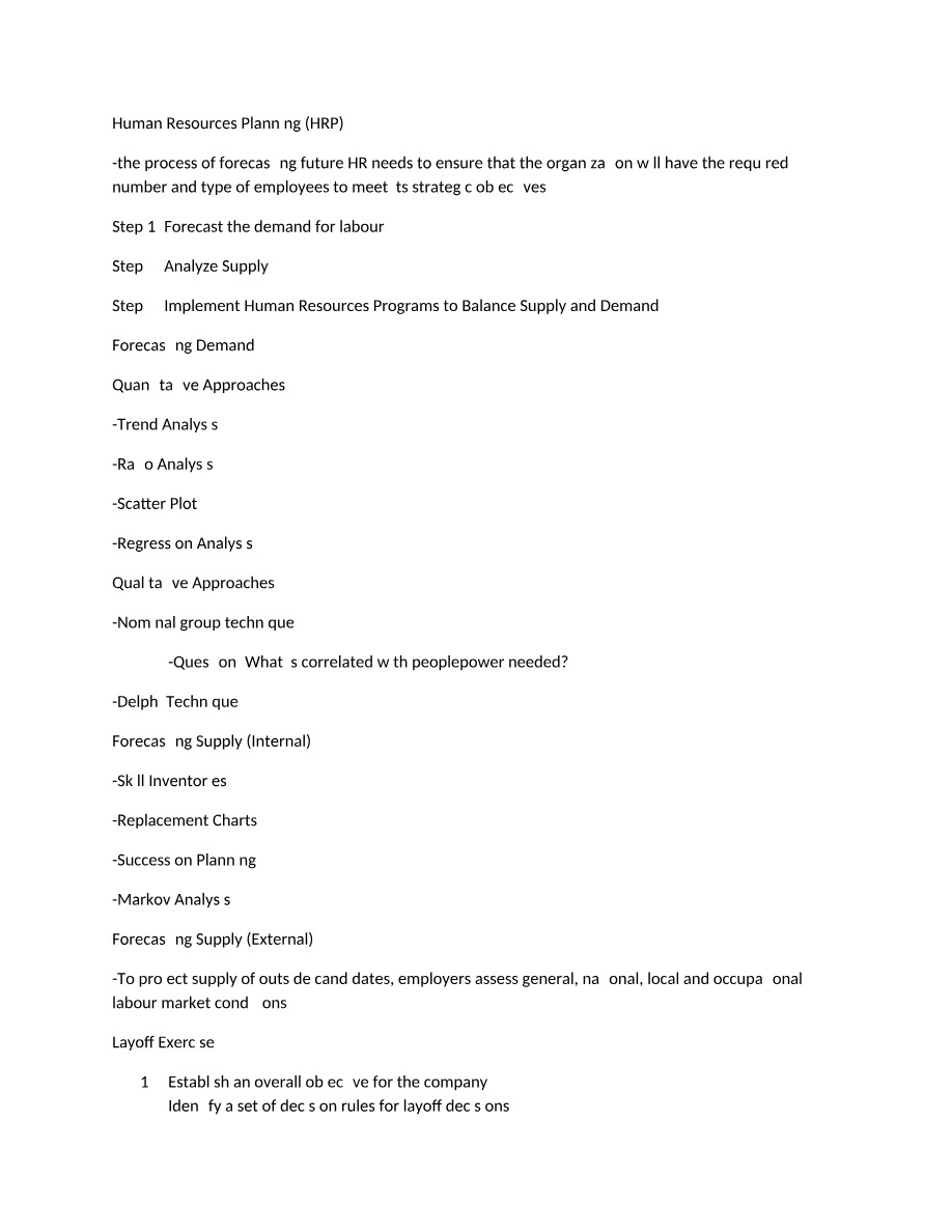 Notes on Human Resources Planning (HRP)